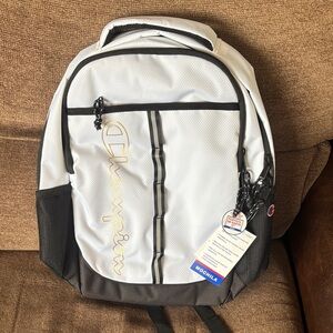 Champion White and Black Backpack with Gold Accents